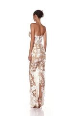 Brigitte White Floral Appliqué Corset Maxi Dress