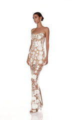 Brigitte White Floral Appliqué Corset Maxi Dress