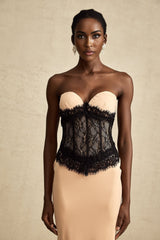 Brinley Maxi Dress - Off - Shoulder Style - Bustier Corset Fit - Sweetheart Neckline - Lace Panel Detail