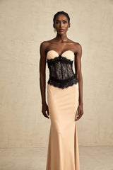 Brinley Maxi Dress - Off - Shoulder Style - Bustier Corset Fit - Sweetheart Neckline - Lace Panel Detail