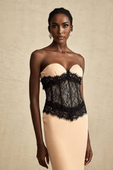 Brinley Maxi Dress - Off - Shoulder Style - Bustier Corset Fit - Sweetheart Neckline - Lace Panel Detail