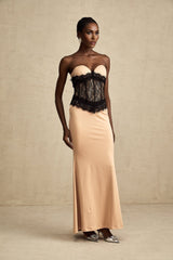 Brinley Maxi Dress - Off - Shoulder Style - Bustier Corset Fit - Sweetheart Neckline - Lace Panel Detail