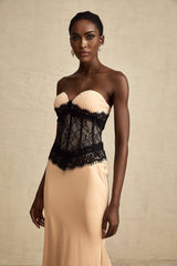 Brinley Maxi Dress - Off - Shoulder Style - Bustier Corset Fit - Sweetheart Neckline - Lace Panel Detail