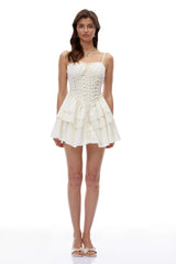 Briony Cream LaceUp Ruffled Mini Dress