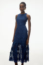 Briseis Blue Midi Dress with 3D Florals