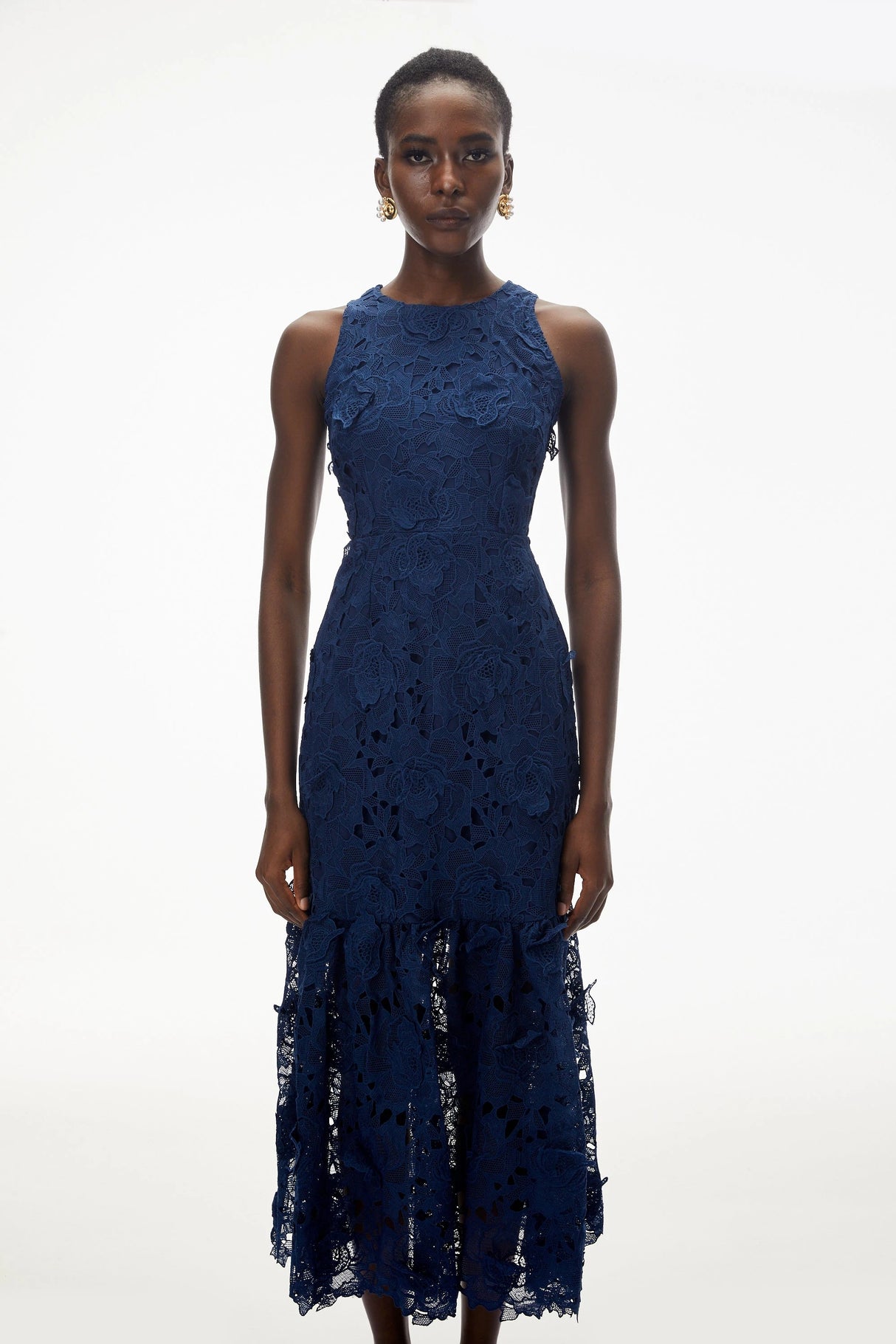 Briseis Blue Midi Dress with 3D Florals
