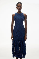 Briseis Blue Midi Dress with 3D Florals