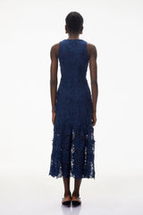Briseis Blue Midi Dress with 3D Florals