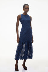 Briseis Blue Midi Dress with 3D Florals
