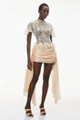 Briseis Neutral Satin Mini Dress with Floral Lace
