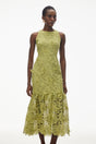 Briseis Olive Green Midi Dress with 3D Florals