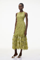 Briseis Olive Green Midi Dress with 3D Florals