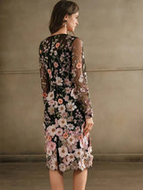 Bristol Midi Dress - Elegant Style - Floral Print - Long Sleeve - Fitted - Beach Occasion