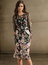 Bristol Midi Dress - Elegant Style - Floral Print - Long Sleeve - Fitted - Beach Occasion