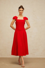 Bristol Midi Dress Red Pleated Flare