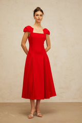 Bristol Midi Dress Red Pleated Flare