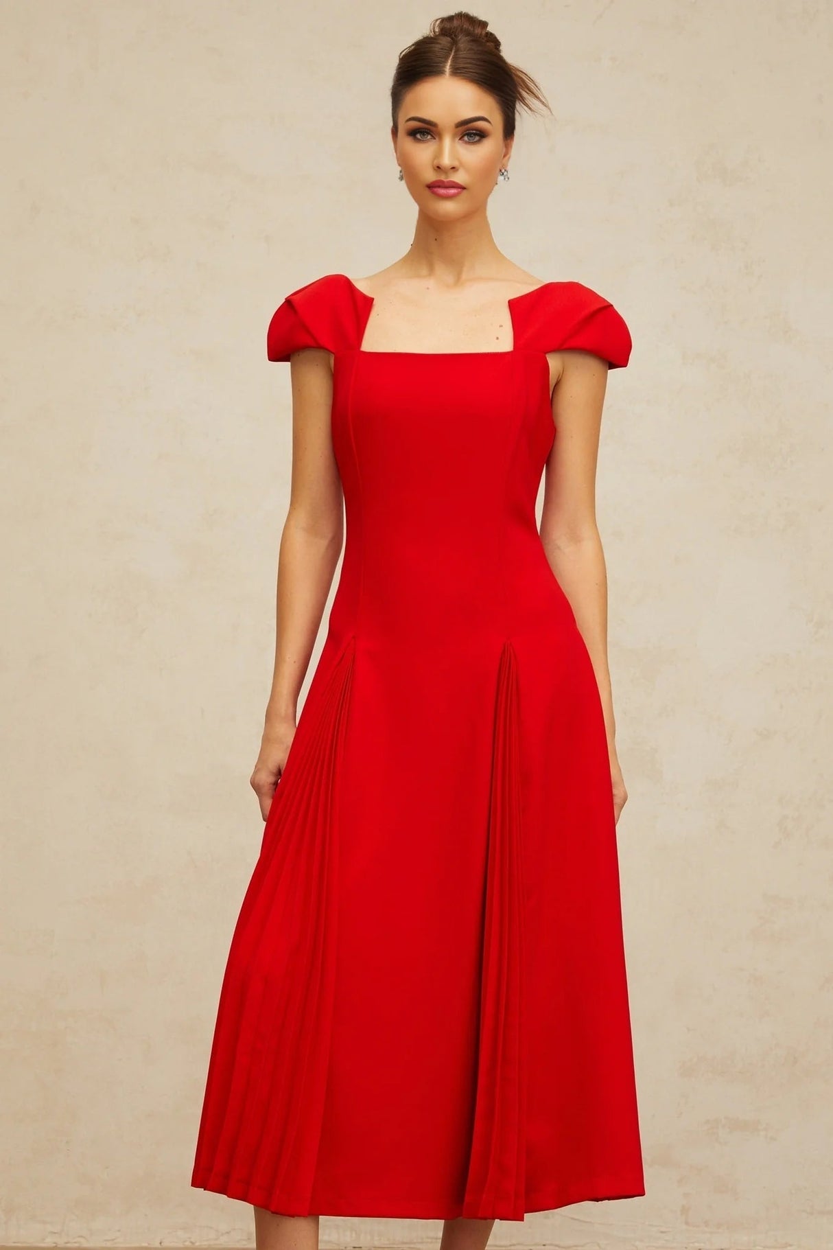 Bristol Midi Dress Red Pleated Flare