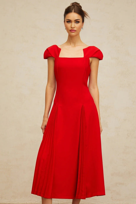 Bristol Midi Dress Red Pleated Flare