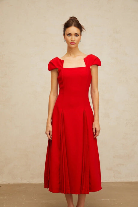 Bristol Midi Dress Red Pleated Flare