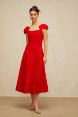Bristol Midi Dress Red Pleated Flare