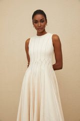 Bristol Midi Dress - Sleeveless - Fitted Waistline - Textured Finish - Shirred Effect - Rear Button Fastening