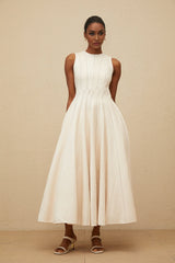 Bristol Midi Dress - Sleeveless - Fitted Waistline - Textured Finish - Shirred Effect - Rear Button Fastening