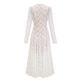Bronte White Pleated Floral Lace Midi Dress