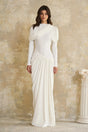 Bronwyn White Draped Pleated Asymmetrical Maxi Dress
