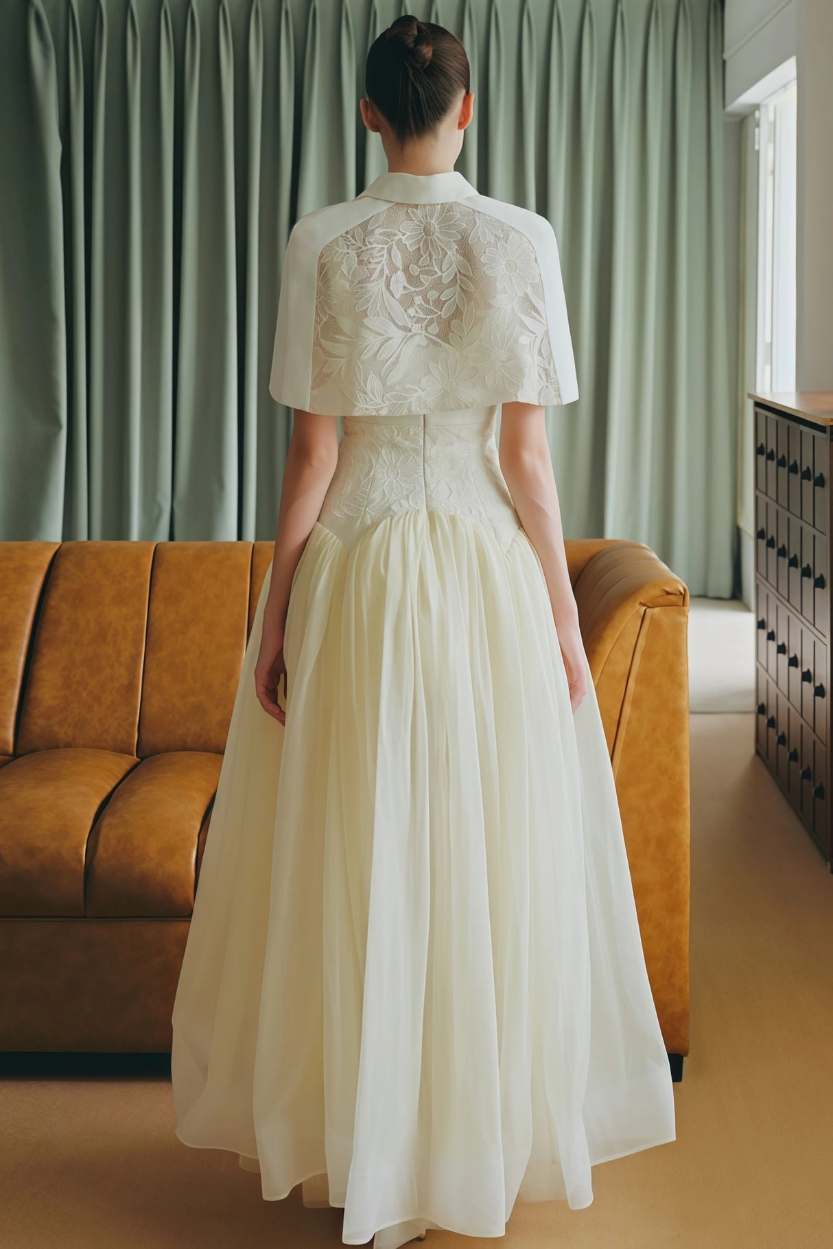 Brooke White Lace Panel Cape  Dress Set