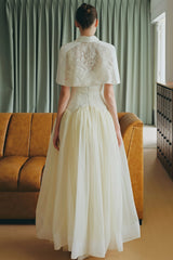 Brooke White Lace Panel Cape  Dress Set