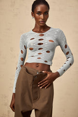 Brooklyn Cropped Top Blue Cut - out Stretchy Long Sleeve