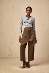 Brooklyn Cropped Top Blue Cut - out Stretchy Long Sleeve