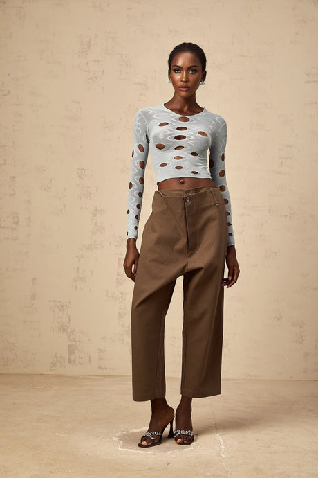 Brooklyn Cropped Top Blue Cut - out Stretchy Long Sleeve