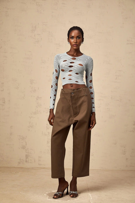Brooklyn Cropped Top Blue Cut - out Stretchy Long Sleeve