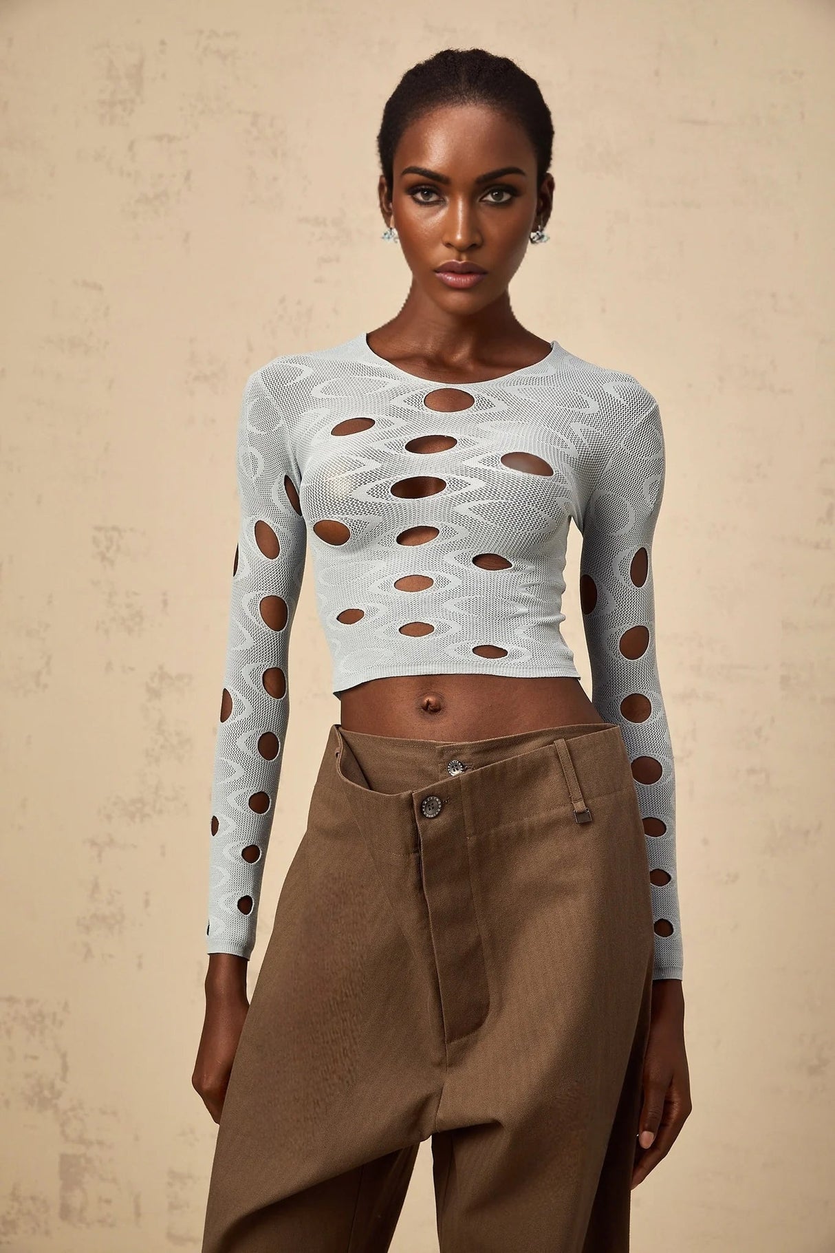 Brooklyn Cropped Top Blue Cut - out Stretchy Long Sleeve