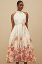 Brooklyn Midi Dress - Sleeveless - Mock Neck - Tied Waist - Floral Print - Shirred Effect