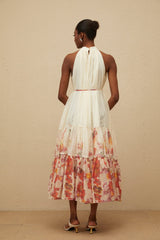 Brooklyn Midi Dress - Sleeveless - Mock Neck - Tied Waist - Floral Print - Shirred Effect