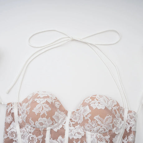 Brooklyn Mini Dress White Floral - Lace Corset Puff - Sleeve