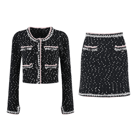 Brooklynn Jacket & Skirt - Long Sleeve - Snowflake Dots Design - Front Button Fastening - Knitted Construction