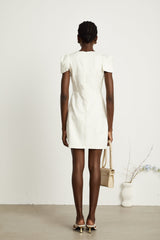 Brooklynn Mini Dress - 3D Petal Detailing - Fitted Waist - Fabric - Covered Buttons - Tulle Panelling - Rear Zip Fastening