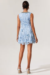 Bruna Blue Lace Dress with Shimmering Embellishments and Floral Patterns