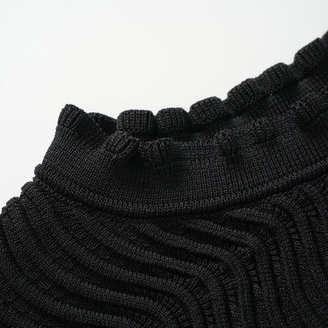 Bruna Dress - Bodycon Silhouette - Textured Wave Pattern - Ruffled Collar and Sleeves - Tailored Fit - Suitable for Dressy Occasions