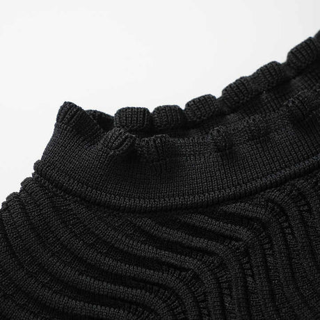 Bruna Dress - Bodycon Silhouette - Textured Wave Pattern - Ruffled Collar and Sleeves - Tailored Fit - Suitable for Dressy Occasions