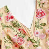 Bruna Midi Dress - Notched Neckline - Bishop Sleeve - High Waist - A Line - Floral Print