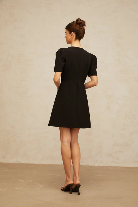Bruna Mini Dress Black Crystal Bow Accents A - Line Thigh - Length Zip Fastening