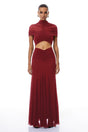 Bruna Red CutOut Ruched Mesh Maxi Dress