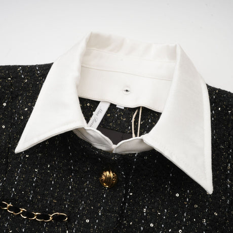 Bruna Sequin Mini Dress - Peak Lapels - Long Sleeves - Patch Pockets - Single Breasted Buttons