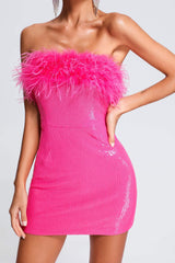 Brunella Pink Sequin Feather Mini Dress