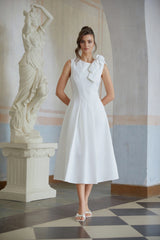Bryndis White Pleated Floral Midi Dress