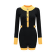 Brynn Knitted Bodysuit - Contrast Colors - Long Sleeves - Front Button Fastening - Flap Pockets